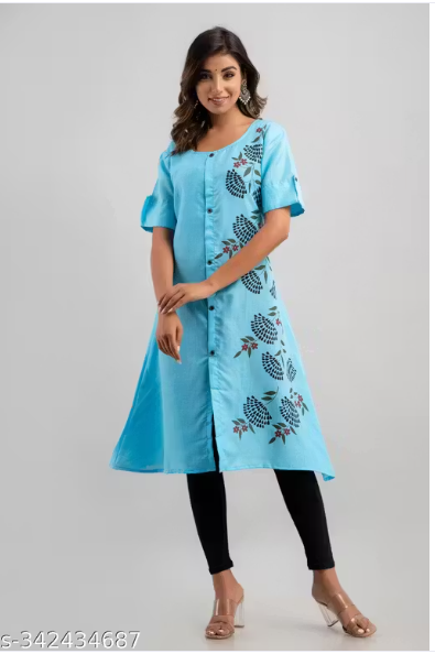 Womens Printed Cotton Slub A-line Kurti (Pack of 1)