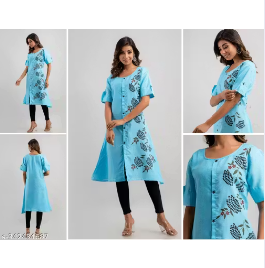 Womens Printed Cotton Slub A-line Kurti (Pack of 1)