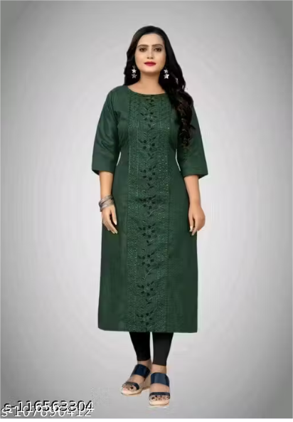 Women Embroidered Cotton Blend A-line Green Kurta Three-Quarter Sleeves Plus Size Kurta