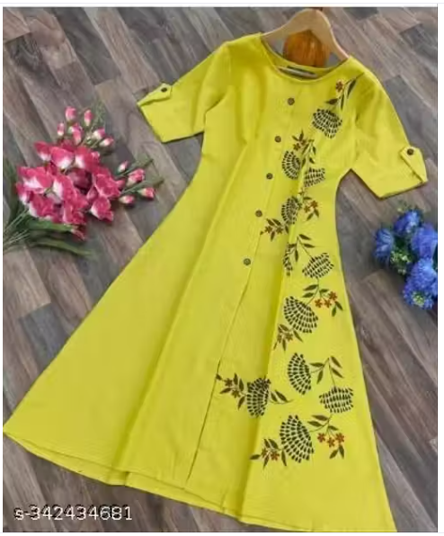 Womens Printed Cotton Slub A-line Kurti (Fancy)