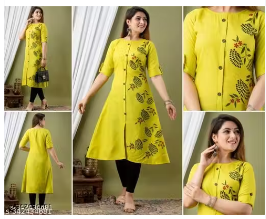 Womens Printed Cotton Slub A-line Kurti (Fancy)